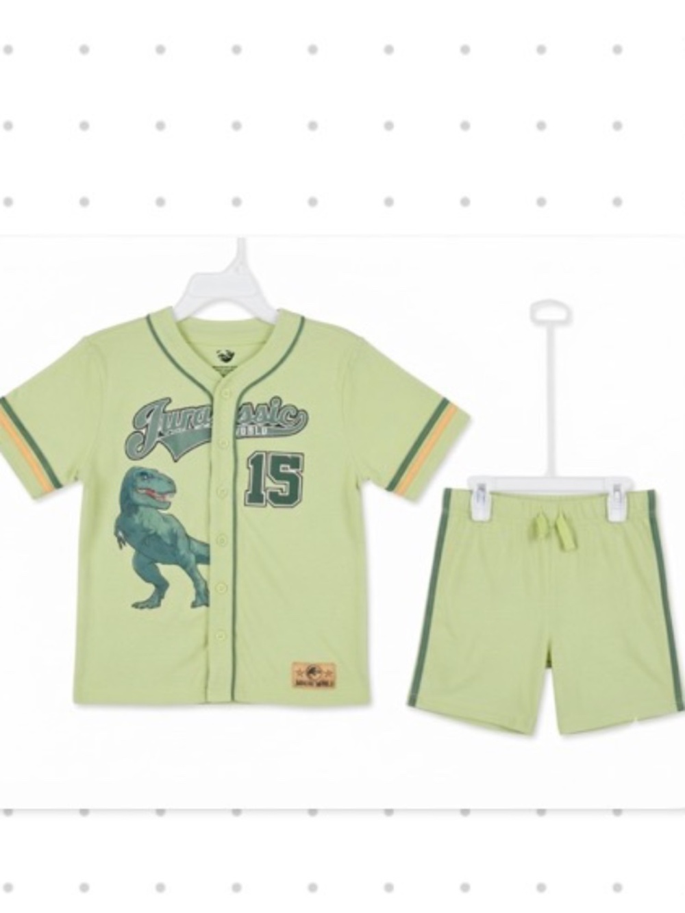 Jurassic World Boys Size 7 Baseball Jersey & Short Outfit Set Green